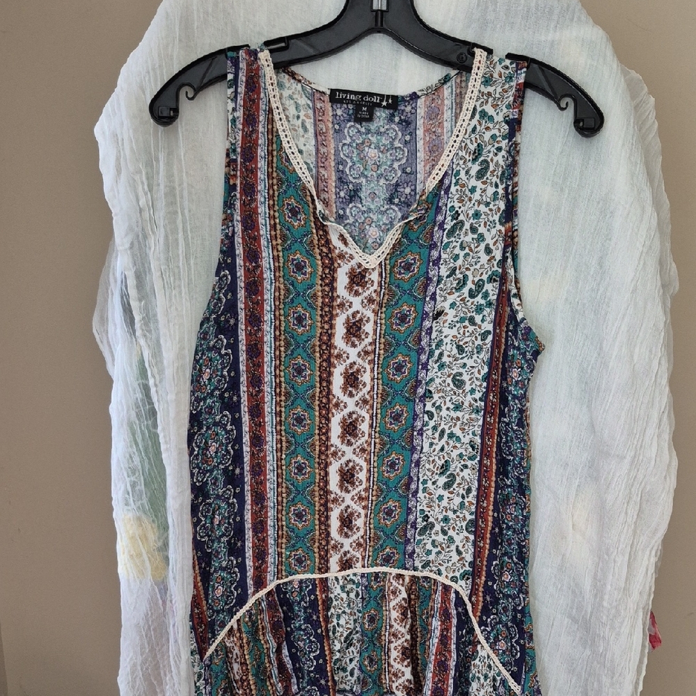 Living Doll Blue and White Graphic Tank Top